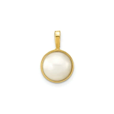 14K Yellow Gold Minimalist Round Mother of Pearl Pendant Necklace