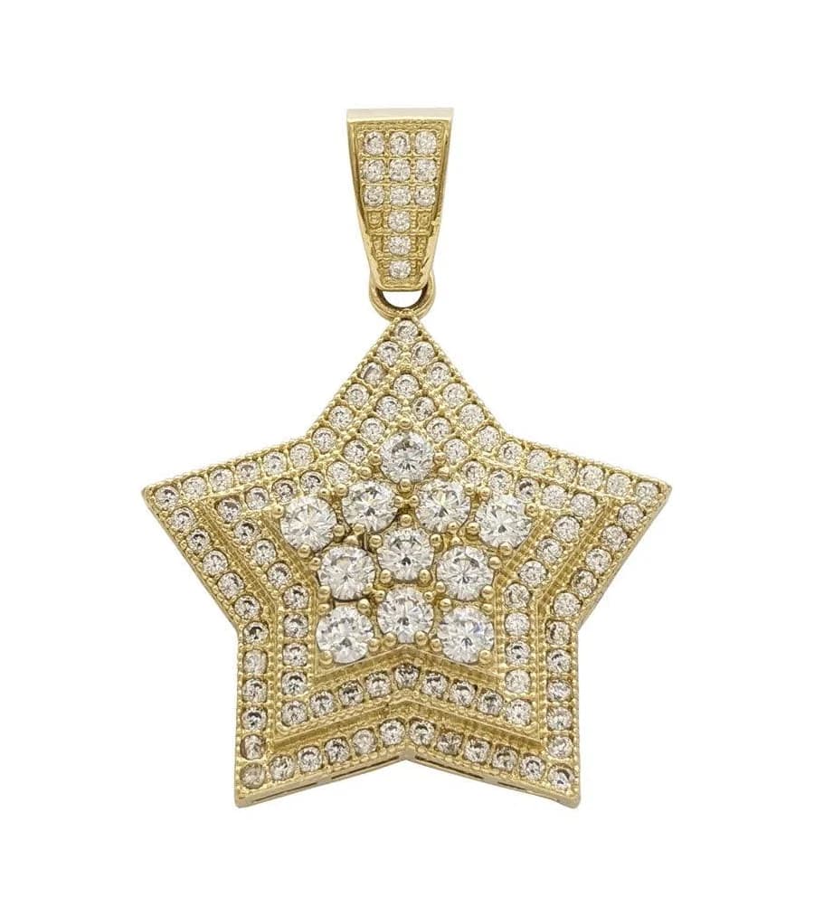 14K Iced-Out Triple- Stack Star Pendant