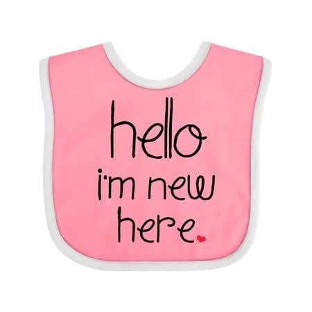 Inktastic Hello, I'm New Here. Boys or Girls Baby Bib, Size: One size, Pink