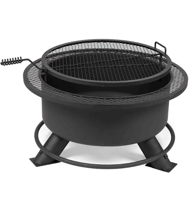 Ash & Ember 36" Steel Fire Pit Ring with Cooking Grate, 15.5" x 19.5" Swivel Grate with Spring Handle, Steel Fire Ring & Campfire Grill Combo for Outdoor Cooking, Durable High-Temp Finish