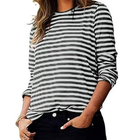 Women's Loose Fit Long Sleeve Striped T-Shirt