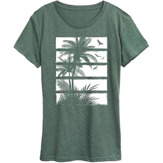Women's Hybrid Apparel Palm Tree Silhouette Panels White Short Sleeve Graphic T-Shirt