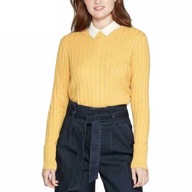 A Day -women's Long Sleeve Ribbed Cuff Crew Neck Sweater (gold Small)