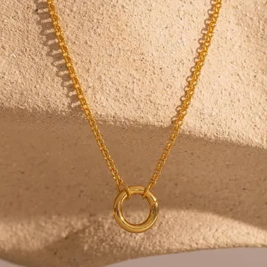 Caitlyn Minimalist Dainty Circle Clasp Charm Holder Necklace