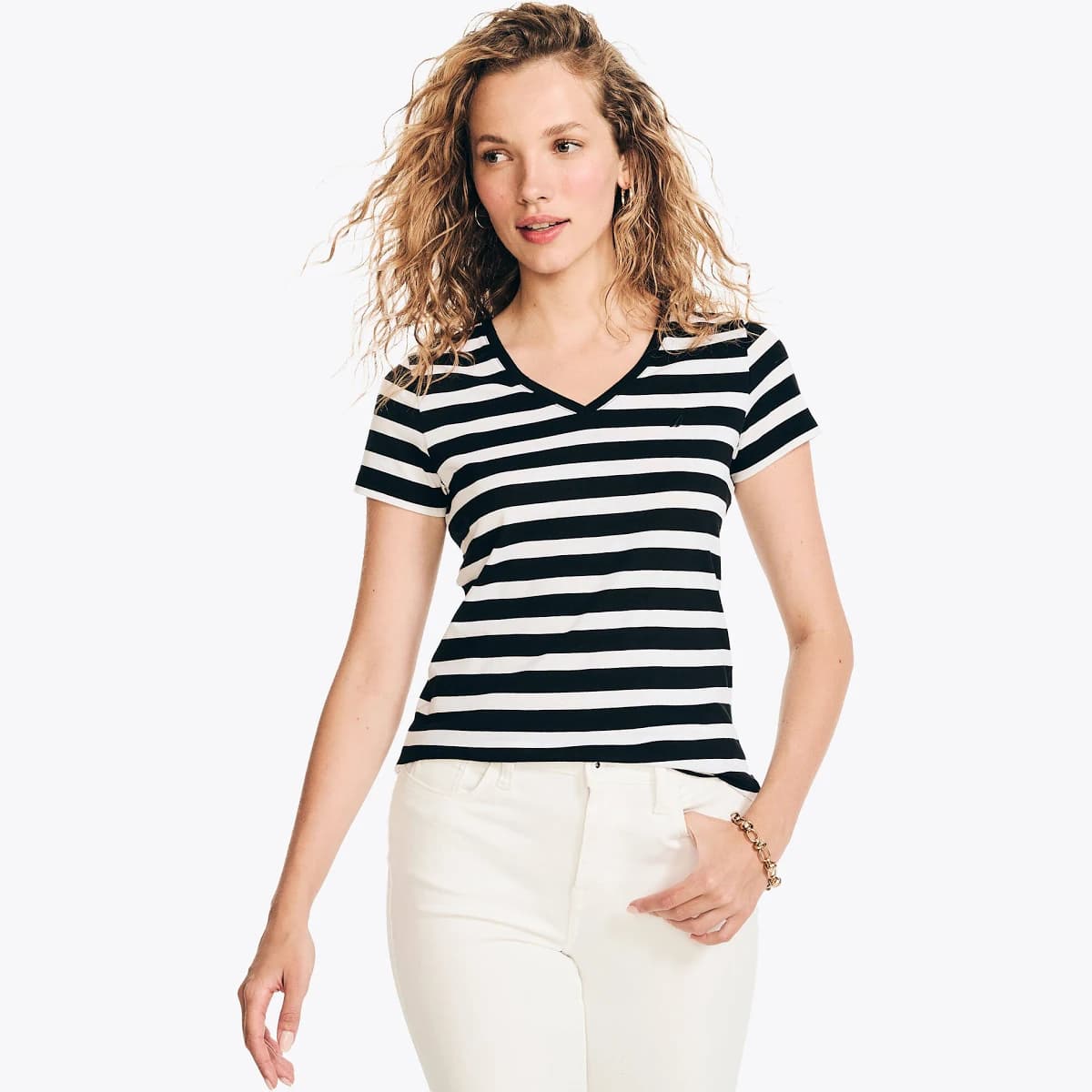 Nautica Women's Striped V-Neck T-Shirt