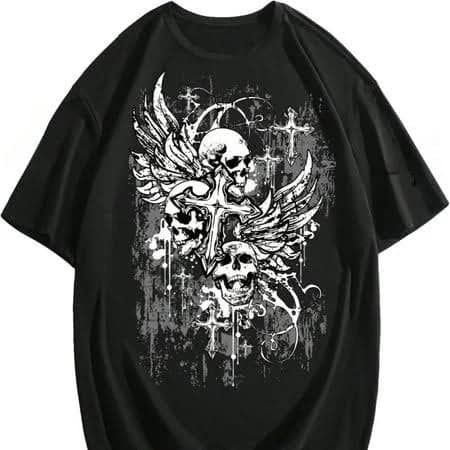 Men's Gothic Skull Print Drop Shoulder Tshirt