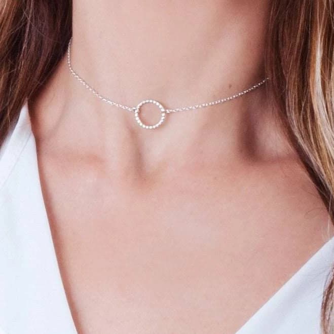 Dainty Karma Sterling Silver Circle Choker Necklace
