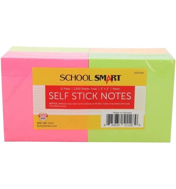 School Smart Removable Self-Stick Adhesive Notes