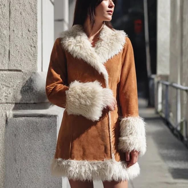Penny Lane Women's Boho Fur Suede Shearling Jacket