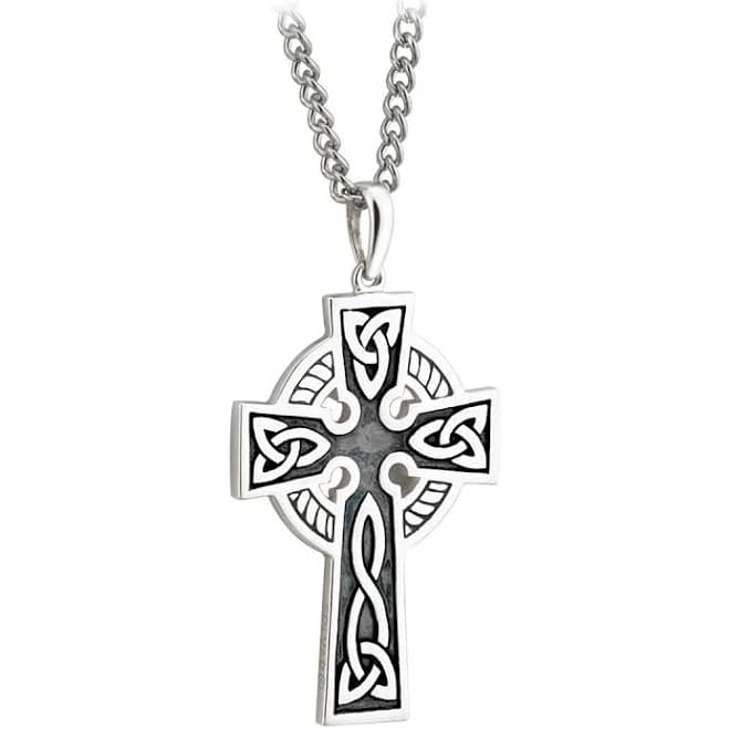 Sterling Silver Double Sided Celtic Cross Pendant Necklace for Men
