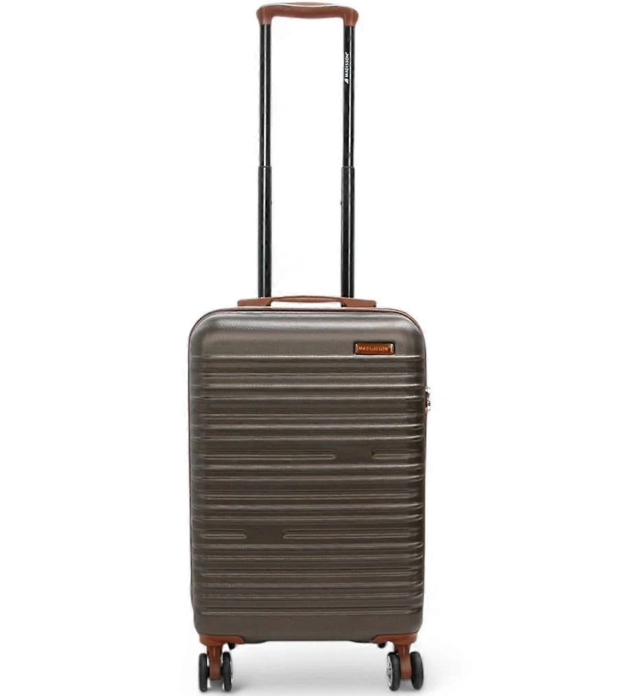 Infinity Leather Expandable Coffee Brown Hard Shell ABS 8 Wheel Suitcase Robust Travel Case Holiday Luggage in Light Brown | Size: Small