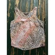Max Studio Womens Leopard Print Sleeveless Tank Top Blouse Orange Brown Small