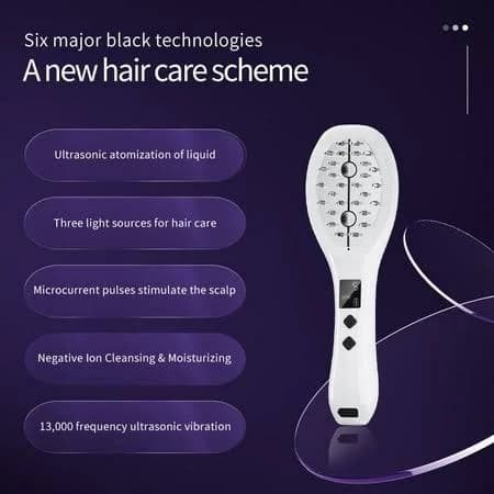 4-in-1 Scalp Care Comb with Tri-Color Light, Vibration Massage & Mist Serum Applicator, Rechargeable Hair Tool for Soothing Scalp Relaxation, White