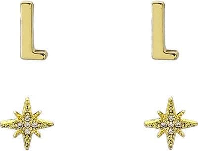 panacea Initial Starburst Set of 2 Stud Earrings