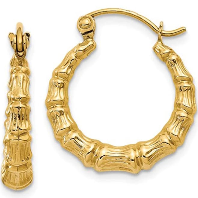 14K Yellow Gold Bamboo Hoop Earrings