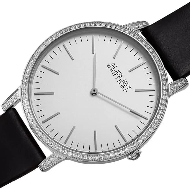 August Steiner Men's Classic Crystal Leather Watch