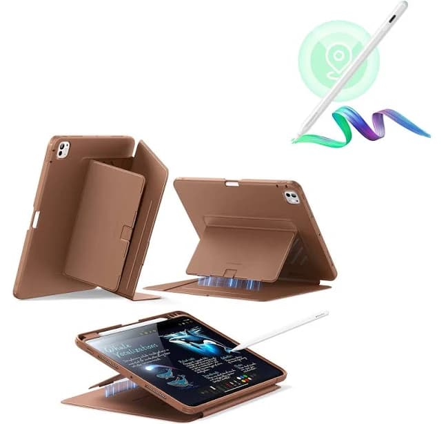 Magnetic Brown iPad Pro 11 Case &Find-My Pencil Bundle (M4) | ESR Flip