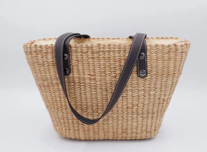 Seagrass Straw Leather Tote Bag