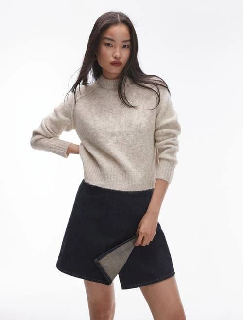 Topshop Knit Crew Sweater with Raglan and Exposed Seam