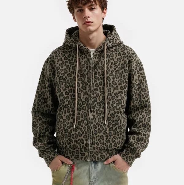Aelfric Eden Boxy Leopard Zip Up Hoodie
