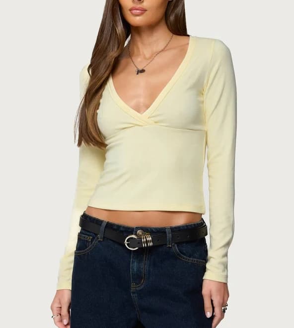Edikted Women's Doron V Neck Long Sleeve Top