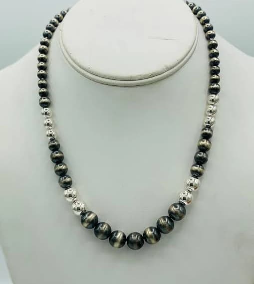 Oxidized Silver Beaded Necklace