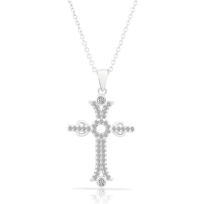 CZ Cross Charm Necklace in Sterling Silver