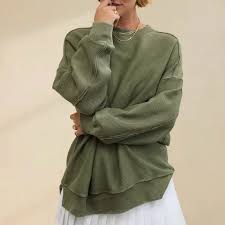 aerie | Tops | Aerie Big Chill Textured Crew Green Waffle Ribbed Sweatshirt Oversized Womens Xs | Poshmark