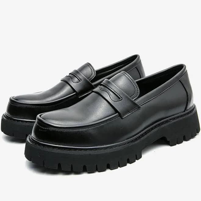 Men's Leather Non-Slip Platform Chunky Penny Loafers