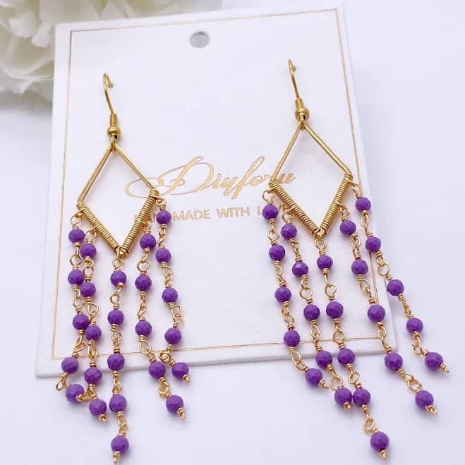 Handmade Wire Wrapped Beads Dangle Earrings