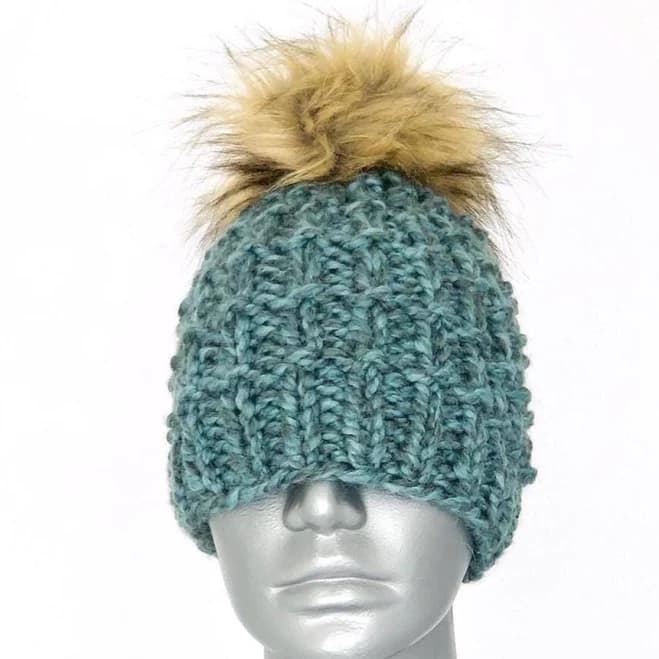 Chunky Knit Hat with Faux Fur Pom