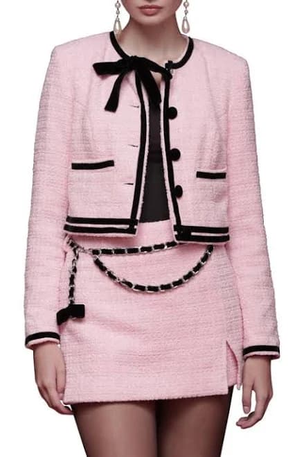 AVEC LES FILLES Women's Cropped Tweed Bow Trim Jacket