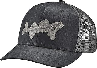 Unisex Fossil Fish Patch Trucker 6-Panel Structured Mesh-Back Casual Outdoor Fishing Cap with Embossed Leather Logo
