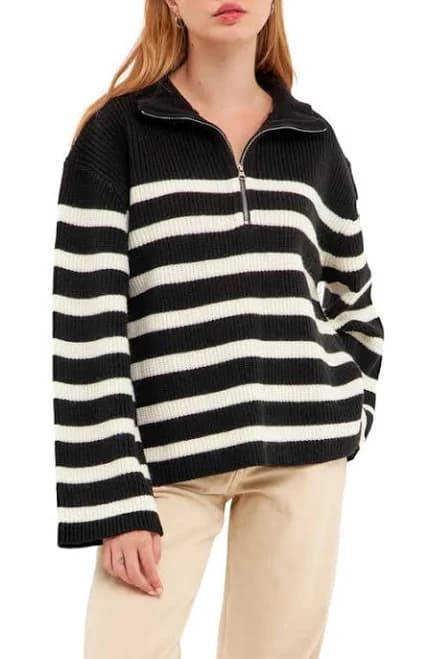 English Factory Women's Striped Half-Zip Sweater