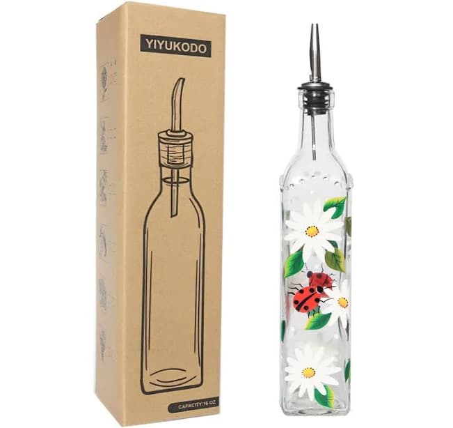 YIYUKODO 17oz Hand Painted Glass Olive Oil Bottle