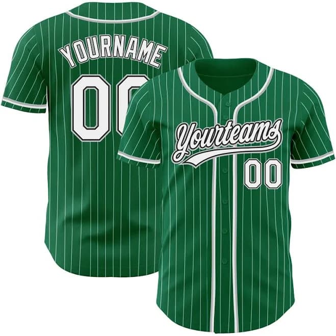 Custom Baseball Jersey Kelly Green White Pinstripe Black Authentic Men's