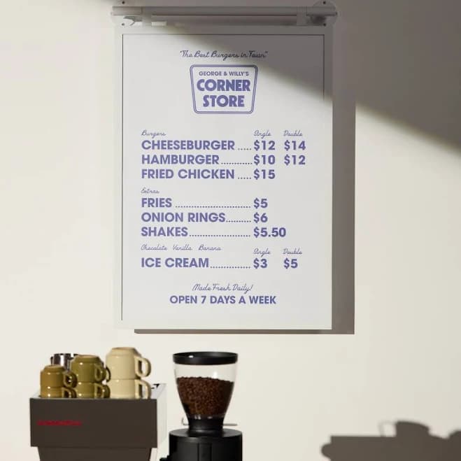 George & Willy Poster Hanging Menu Board