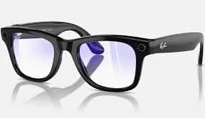 Ray-Ban Meta Wayfarer Smart Glasses - Standard Size Shiny Black Frames with Clear Blue Light Filter Lenses