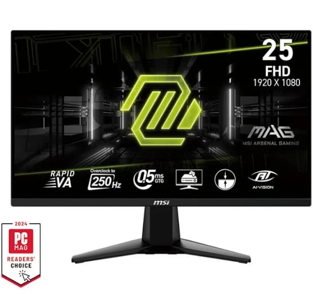MAG 255XFV 25-inch Gaming Monitor, 1920 x 1080 (FHD), 0.5ms Response Time, 250Hz, HDMI, DP Port, Tilt Adjustable, Black