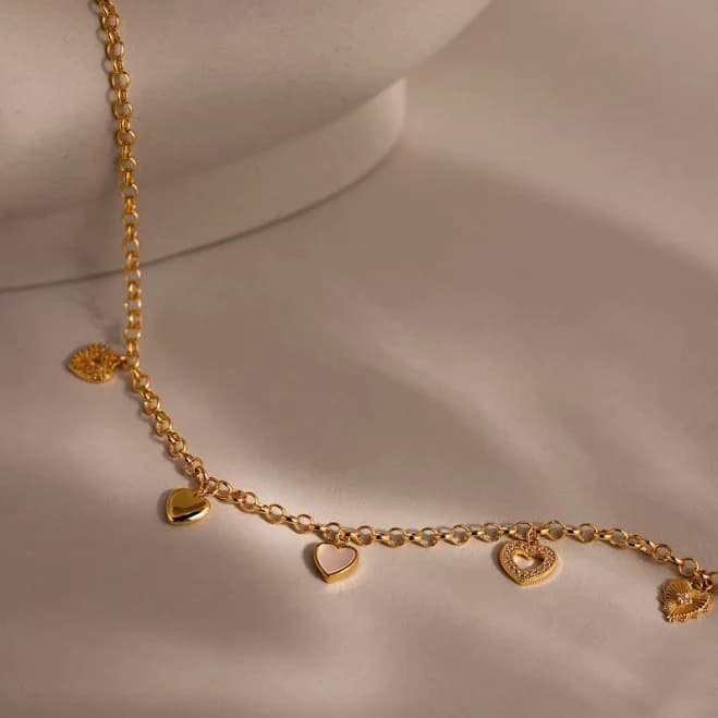 Caitlyn Minimalist 18K Gold Pavé Heart Charm Necklace