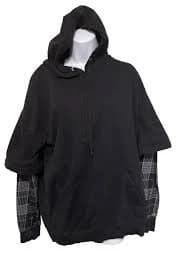 Hot Topic, black,checker/stripes sleeve, hoodie. Size Large