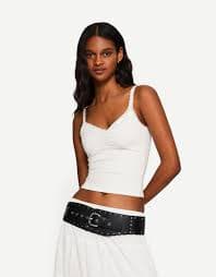 Lace top with straps - Basics - Women | Bershka
