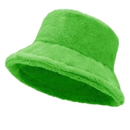 Tz Promise Women Plush Fluffy Bucket Hat Warm Lining Winter Faux Fur Cozy Wide Brim Winter, Women's, Size: One size, Green