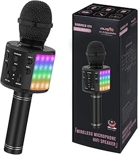 Bluetooth Karaoke Microphone for Singing: Professional Handheld Wireless Microphone with Lights for Kids Adults Black