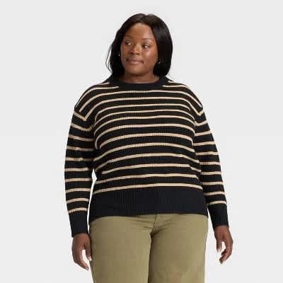 Ava & Viv Women's Striped Crewneck Sweater