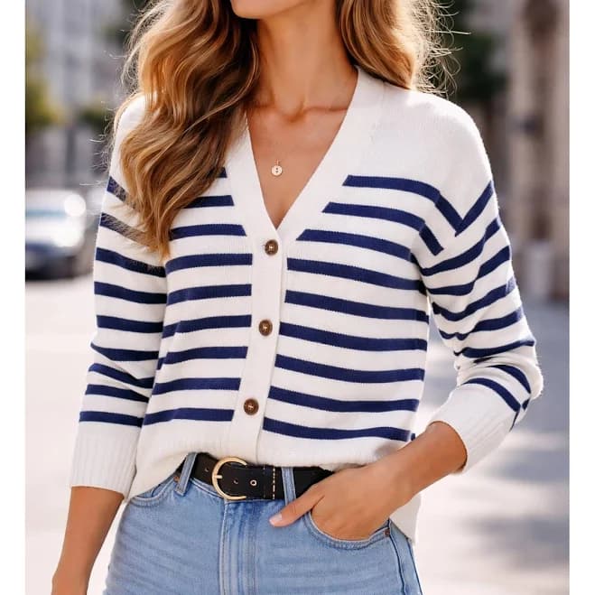 Striped Button-Up Cardigan