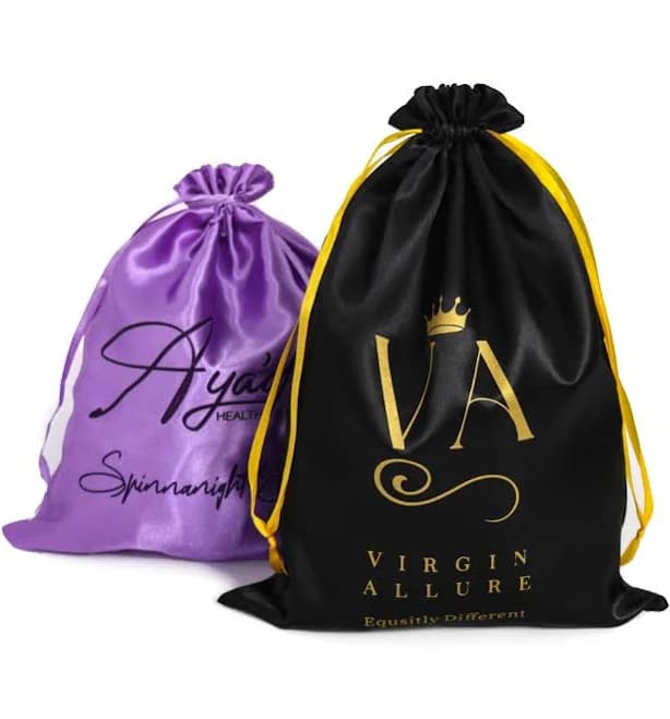 Custom Hair bundle Bags, Wigs Bags, 25x35cm Hair Bags, Hair Packaging Bags, Custom Logo Wholesale Satin Drawstring Bags,