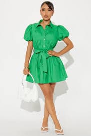 Pipen Puff Sleeve Mini Dress - Green | Fashion Nova