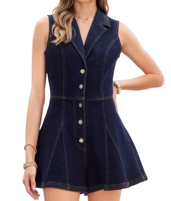 Ellie Sleeveless Button Down Denim Romper