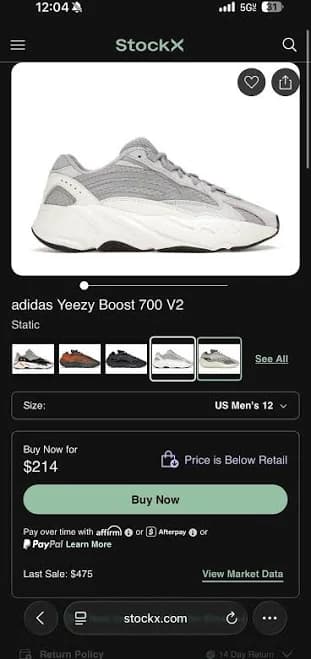 Adidas Yeezy Boost 700 V2 Static Sneaker Men's